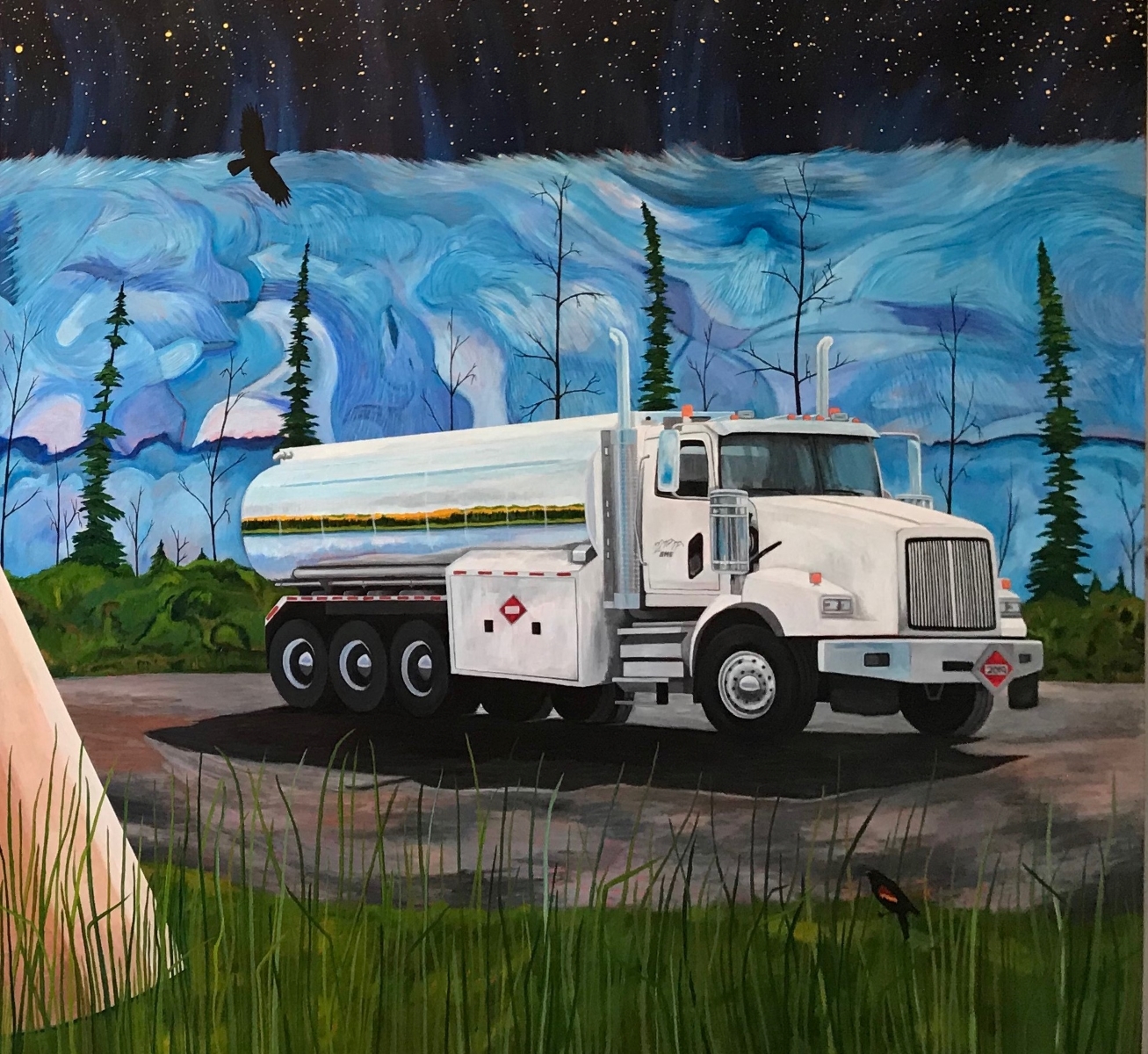 painting of modern truck in the bush