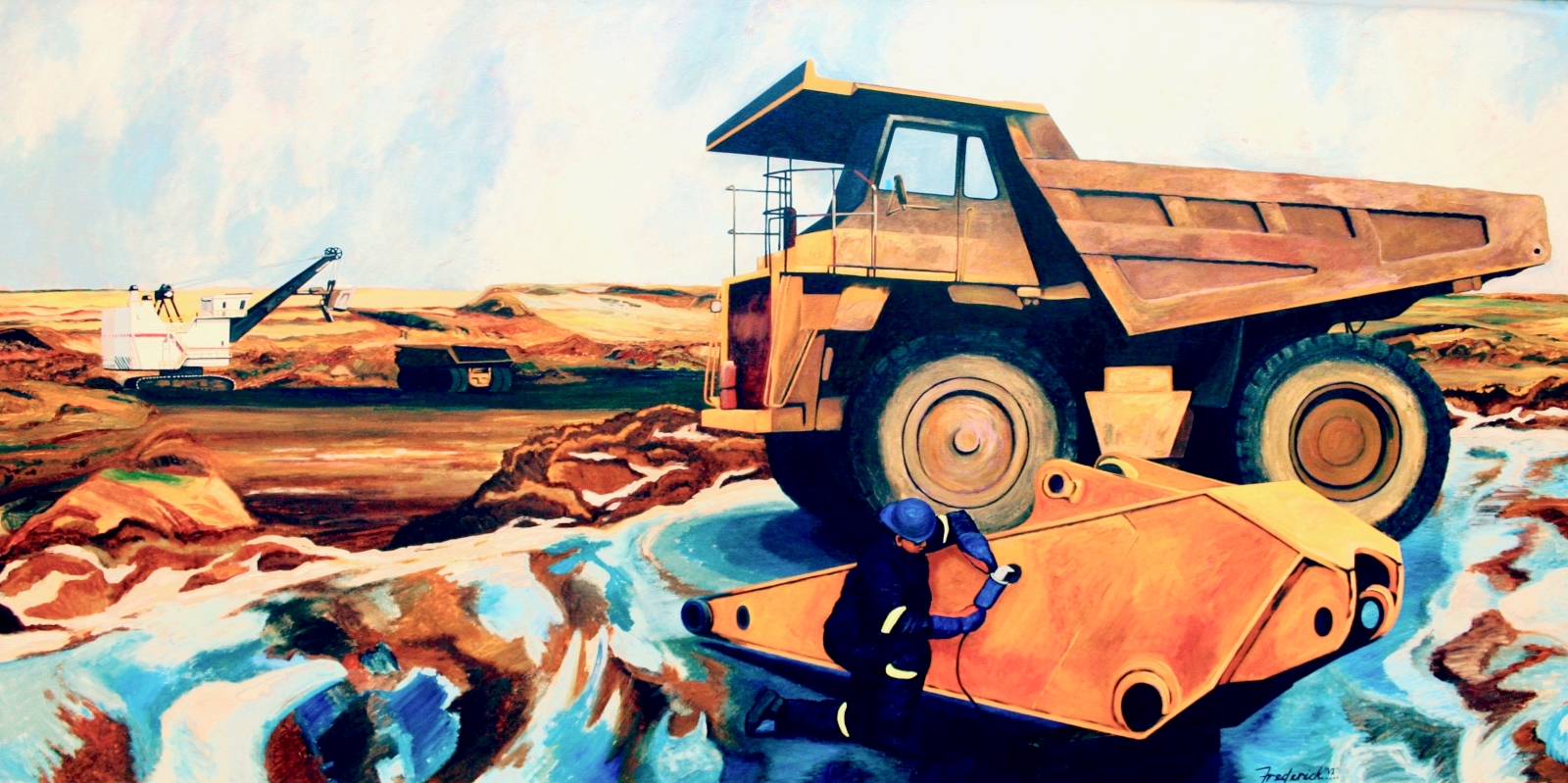 a painting of modern industrial life in Fort McMurray, Alberta