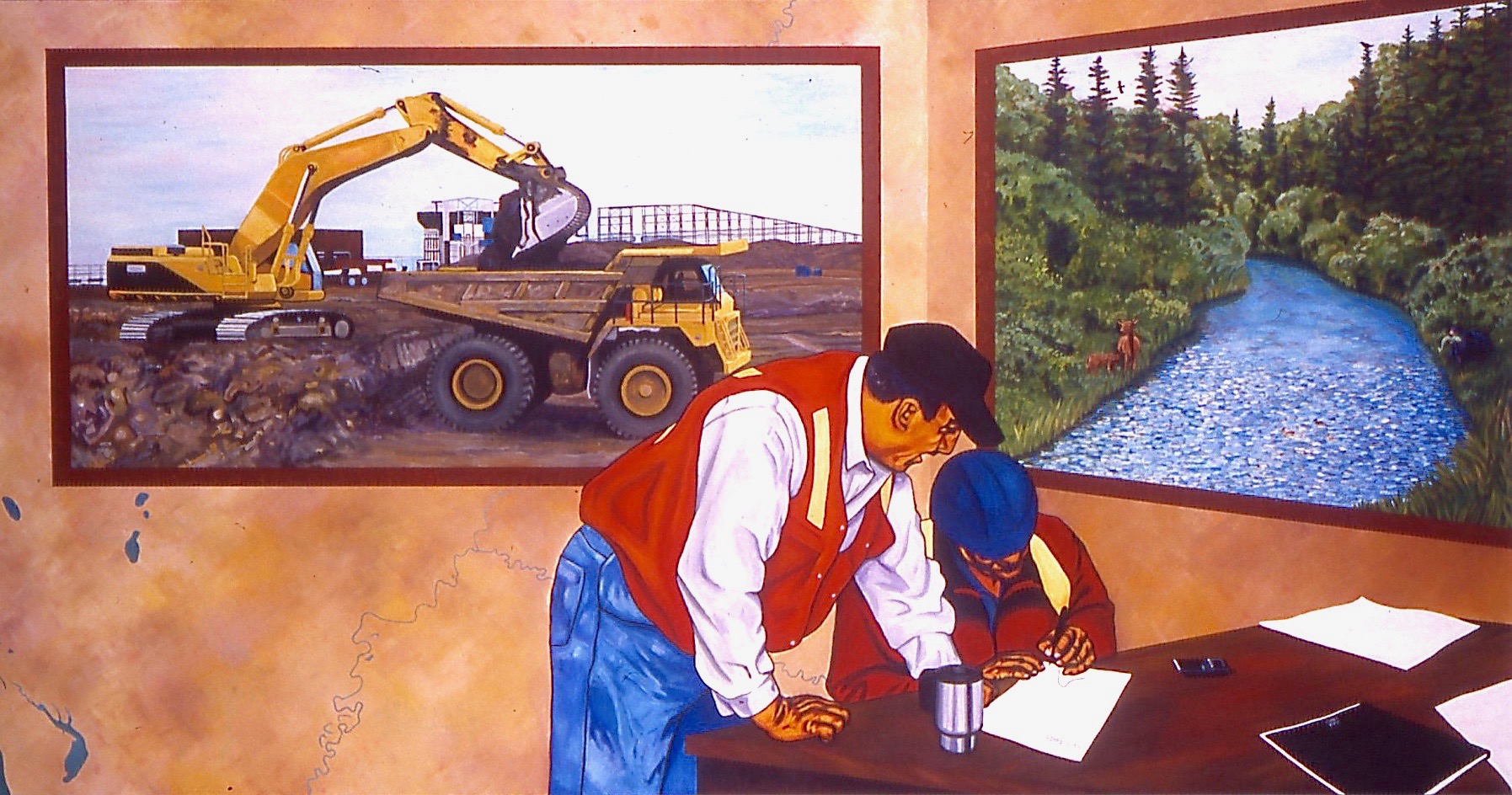 a painting of modern industrial life in Fort McMurray, Alberta